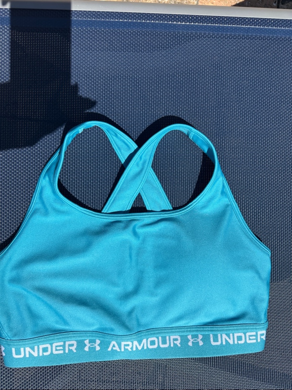 Under Armour Mid Impact Crossback Compression Sports Bra Womens Large Blue